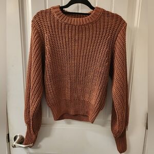 Z Supply Chunky Knit Sweater Rust Brown Balloon Sleeve Cropped Pullover XS